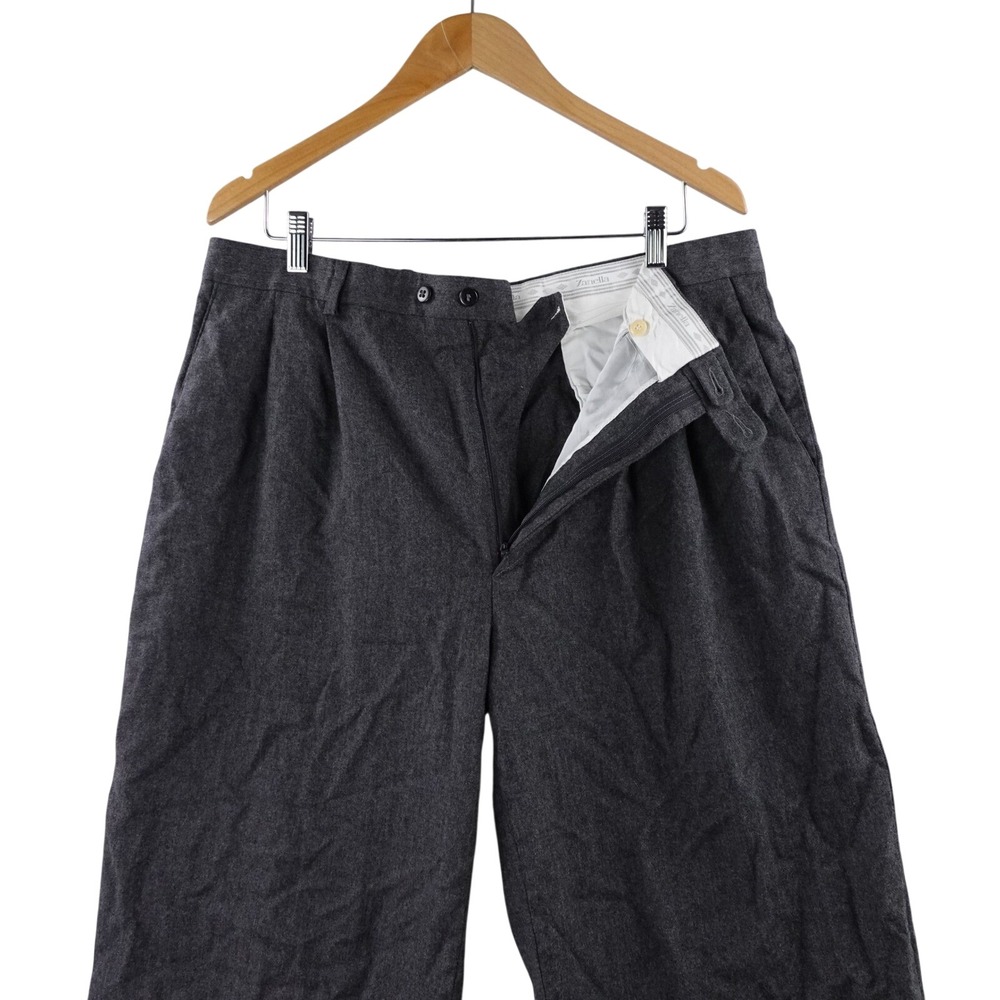 Zanella Men Wool Blend Pleated Pants Charcoal Gray Tailored Fit Size 36x28 Italy